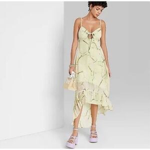 Wild Fable Womens Butterfly Sleeveless High-Low Hem Chiffon Dress in Light Green